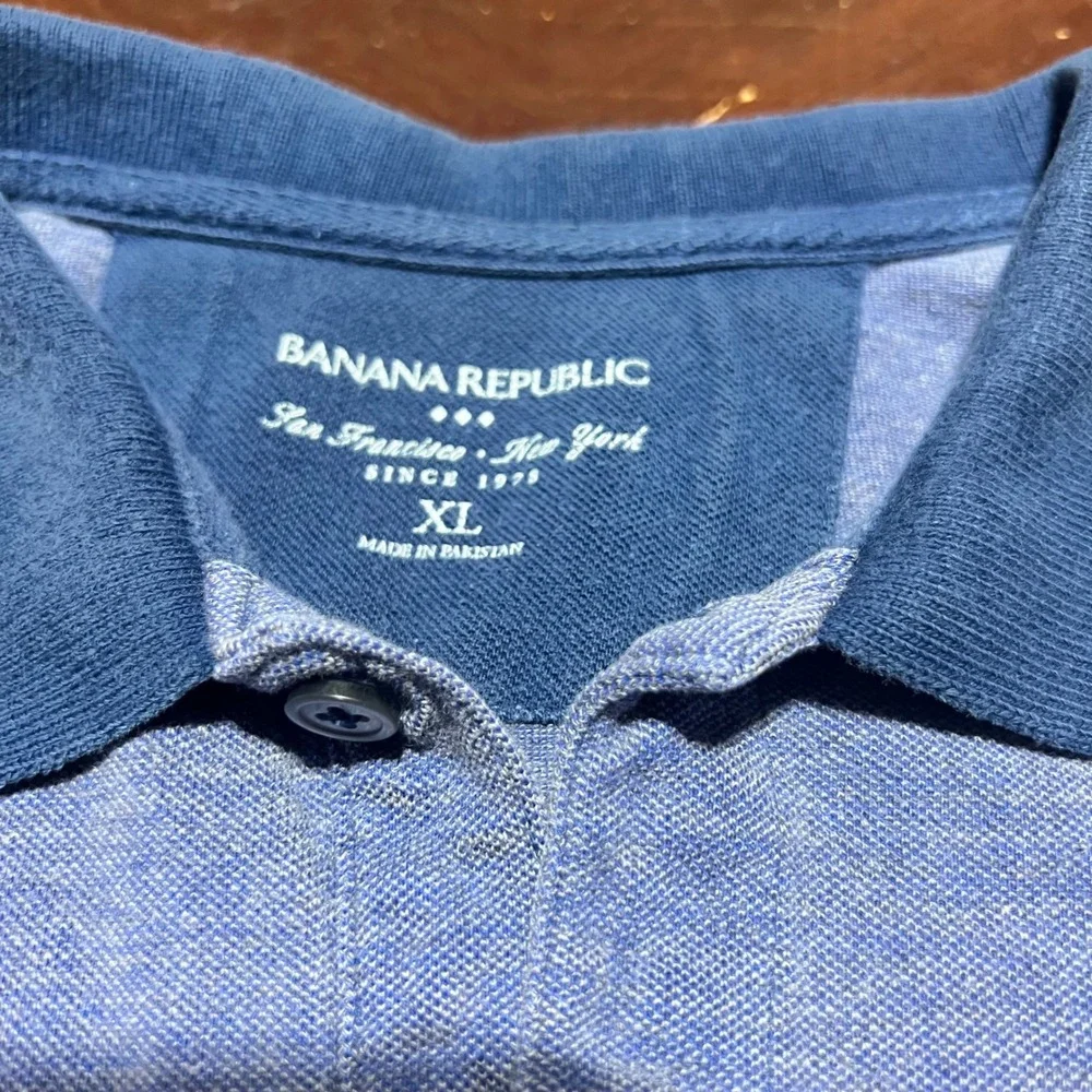 Banana Republic Mens XL Blue Striped Pique Polo Shirt Elephant Logo Cotton